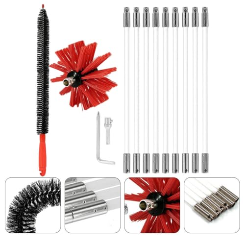 Kit brosse de cheminée flexible avec 9 tiges pour perceuse