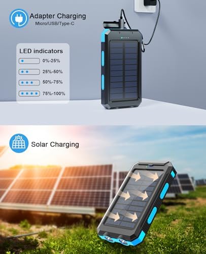 ERRBBIC Solar Power Bank, Portable Charger 38800mah, Waterproof Battery Backup Charger, Solar Panel Charger with Dual LED Flashlights, Suitable for Outdoor Camping Travel 4 41tCTNkw PL. AC