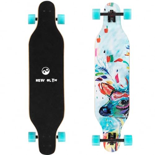 New Olym Longboard Skateboard 41 Inch 8 Layer Canadian Maple Drop Through Longboards for Youths Beginners， Milu Deer