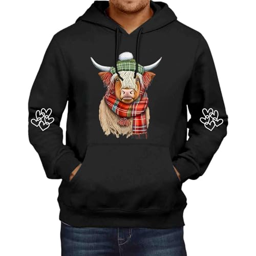 Sweat à capuche pour homme imprimé vache manches longues vêtement automne hiver