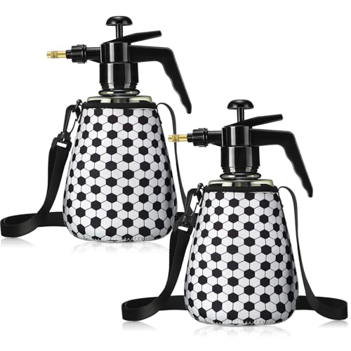 Image of Hushee 2 Pcs 1.5 Liter Water Mister for Sports Personal Water Pump with Full Neoprene Jacket and Built in Carrying Strap, Manual Sprayer Lawn Pressure Pump Sprayer for Cooling Gym Garden (Soccer)