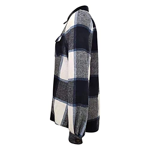 Plaid Shacket Womens Wool Blend Jacket Open Front Cardigan Lapel Jackets Lightweight Trendy Coats Outerwear #TOP4