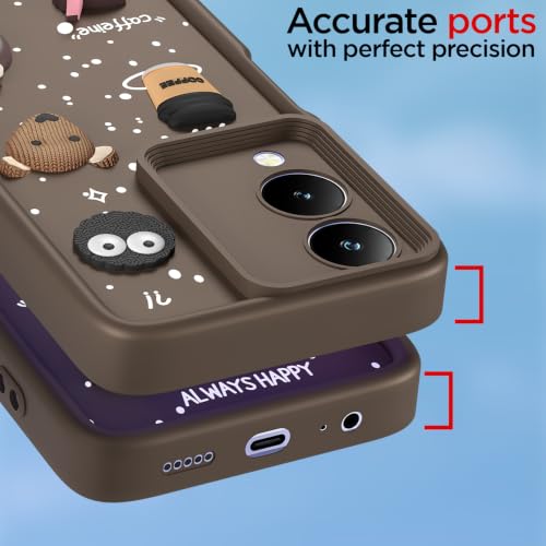 Image of Pikkme Back Cover for Vivo Y17s / Vivo Y28 | 3D Bear Silicone Cute & Fun Coffee Cartoon | Full Body Protection Bumper Case (Brown)