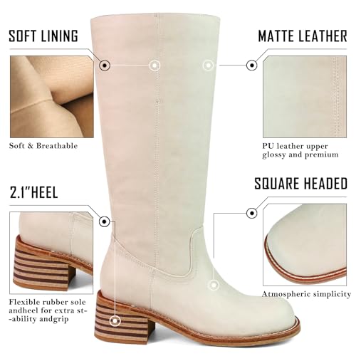 Image of UBWDU Women's Knee High Boots Chunky Block Heel Long Boots Square Toe Low Heel Boots for Women