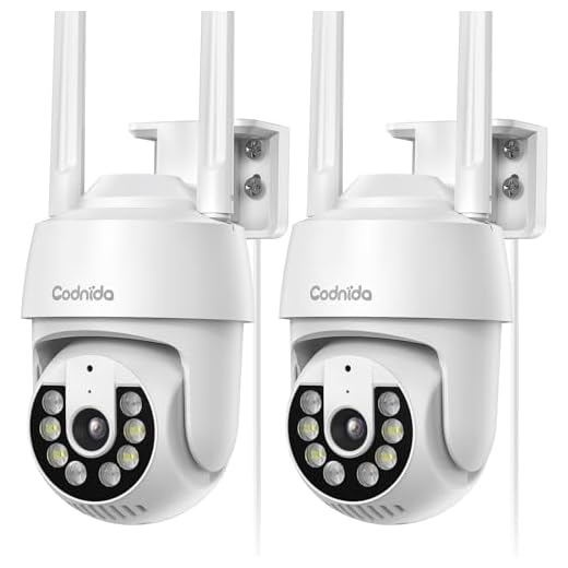 Codnida 2K Telecamera Wi-Fi Esterno/Interno Kit da 2, 360°PTZ Videocamera con 24/7 Recording, Tracciamento Automatico, PIR Rilevamento Umano, Allarme Sonoro e Luminoso, Supporto Scheda SD 128G