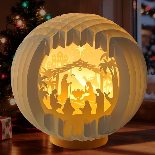 LETTERASHQP Krippenfiguren Set,Weihnachtskrippe Mit Beleuchtung 3D...