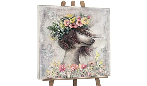 YS Tableau peinte à la main un motif enfantin Facilité Art abstrait modern chien en fleurs dans des couleurs claires Anniversaire de marriage avec cadre...