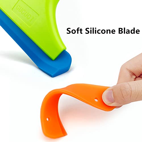 Image of Super Flexible Silicone Squeegee, Auto Water Blade, Water Wiper, Shower Squeegee, 5.9'' Blade and 7.5'' Long Handle, for Car Windshield, Window, Mirror, Glass Door, Green+Lake Blue