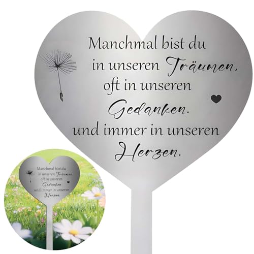 Gravsmycke väderbeständig, gravplugg rostfritt stål hjärta, gravdekoration med slogan du ibland är du i våra drömmar, ofta i våra tankar och alltid i våra hjärtan – för trädgårdar gårdar