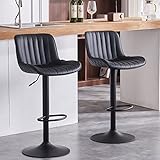 YOUNIKE Black Bar Stools Set of 2 Kitchen Counter Height Barstools Upholstered Swivel Modern Faux Leather Bar Chairs with Backs Adjustable High Breakfast Island Stool with Metal Leg