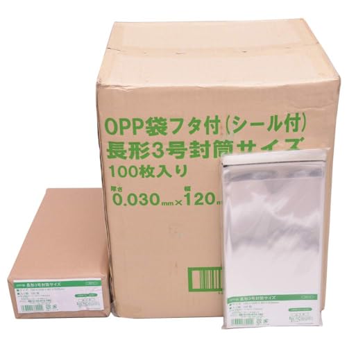 【ケース販売】 伊藤忠リーテイルリンク OPP袋 テープ付き ( フタ付 ) 【長形3号サイズ用 100枚入×100パック】 透明 封筒 包装 ラッピング 袋 厚さ0.03mm 業務用（Amazon）