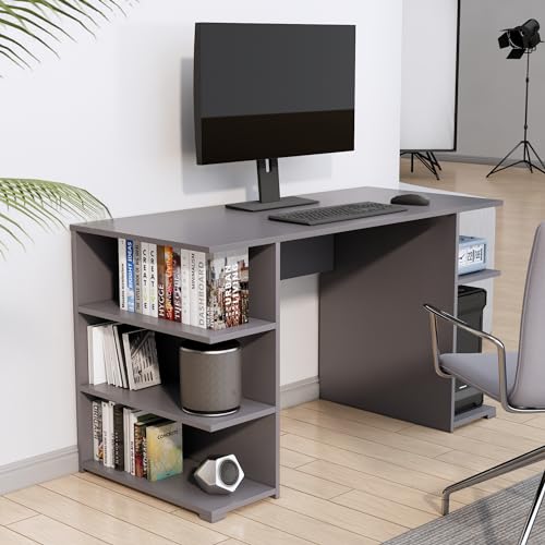 Image of Bniture Wooden Study Table for Home | Engineered Wood Study Table with Side Shelf Storage | Multi Purpose Computer Desk for Writing & Study | Laptop Table for Study Room & Workstation | Slate Grey