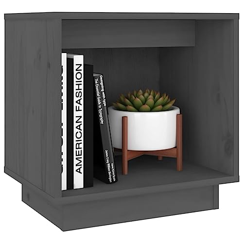 Table de chevet gris en pin massif 40x30x40 cm avec compartiment de rangement chic - 5
