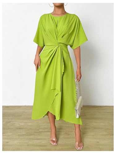 Image of Floerns Women's Twist Front Wrap Long Dress Crew Neck Dolman Short Sleeve Maxi Dress