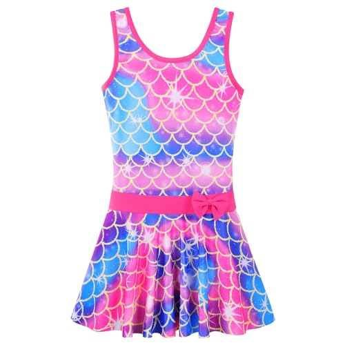 Image of Girls Swimsuit One Piece UPF 50+ Floral Skirted Bathing Suit Modest Beach Swim Dress 3-11 Years