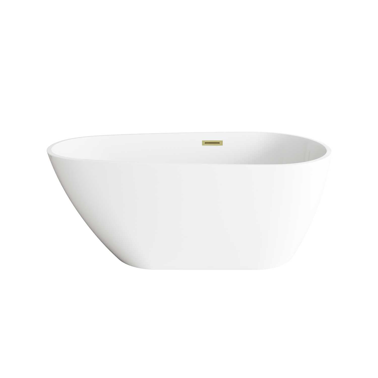 Elegant Kitchen And Bath 59" Bathtub In Glossy White With Brushed Gold Trim by Lighting Design – Acrylic, Brushed Gold, Model BT30259GW-BGD