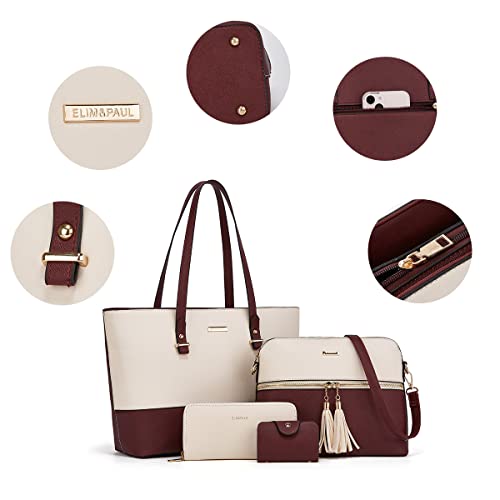 Image of Women Fashion Handbags Wallet Tote Bag Shoulder Bag Top Handle Satchel Purse Set 4pcs