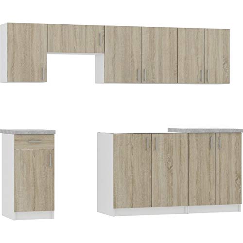 Fabbricato in Europa NOLA - Cucina Completa lineare + componibile 240cm 7 pz - Piano di Lavoro Incluso - Set mobili Cucina