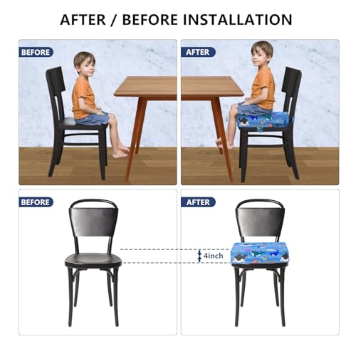 Image of Booster Seat for Dining Table, KIDUN Portable Heightening Cushion, Washable Adjustable Booster Cushion for Kids with Safety Buckles and Non-Slip (Sea Blue)