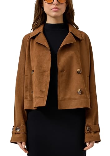 QS 2175369 Veste Caban Aspect Daim, Marron, XXL Femmes