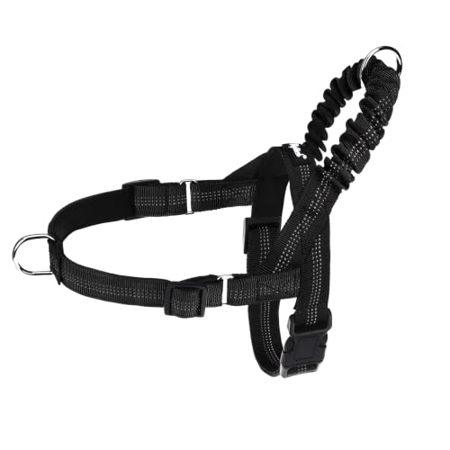 Image of PUPTECK No Pull Dog Harness Small Sized Dog, Adjustable Reflective Pet Vest Harness with Bungee Handle, Escape Proof No Choke Harness for Small Dogs Walking Training, Black S