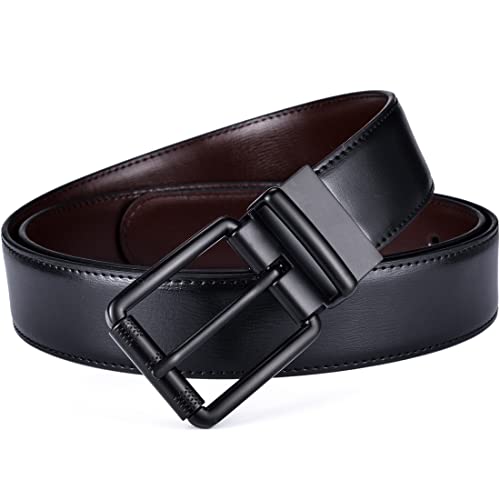 Beltox Men's Genuine Leather Reversible Belt 1.25" Rotate Black Buckle Gift Box3