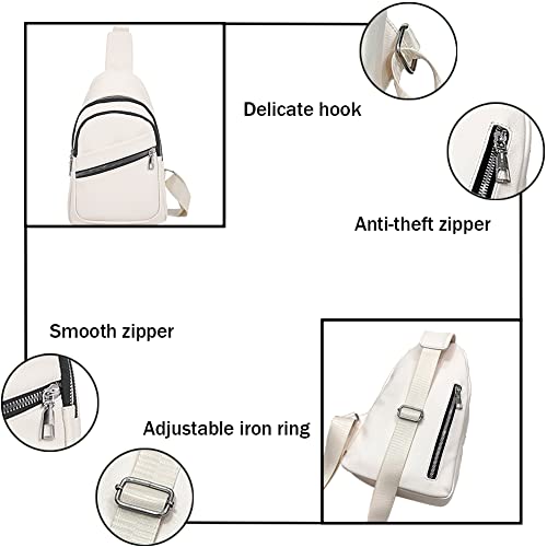 Sunwel Fashion Unisex Lightweight Sling Bag 4 Zipper Pockets Casual Daypack Small Crossbody For Women Men (Off White) #TOP5