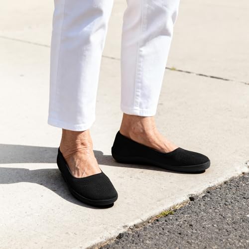 DREAM PAIRS Ballerinas Damen Elegant Bequem Fußgewölbeunterstützung atmungsaktivem Strick Hallenschuhe rutschfest Slip-On Reise Arbeit Business Büro Barfußschuhe,Size 40,Schwarz,SDFA26015W
