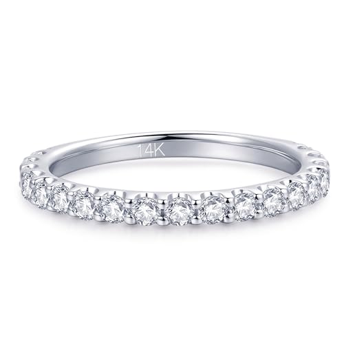 14K Gold Band Rings, 2.5mm Moissanite Half Eternity Bands Womens Band Ring2