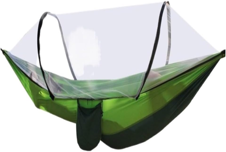 Portable Camping Hammock, Fully Automatic Hammock with Mosquito Net, Cotton Breathable Hammock, Outdoor Travel Hanging Hammock, Single Camping Sleeping Equipment (Green)