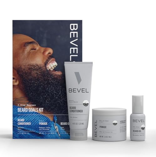 Bevel Mens Beard Grooming Kit - Includes Beard Conditioner, Hair Nourishing Pomade, and Beard Oil to Soften, Hydrate and Strengthen Beard and Reduce Skin Irritation and Redness