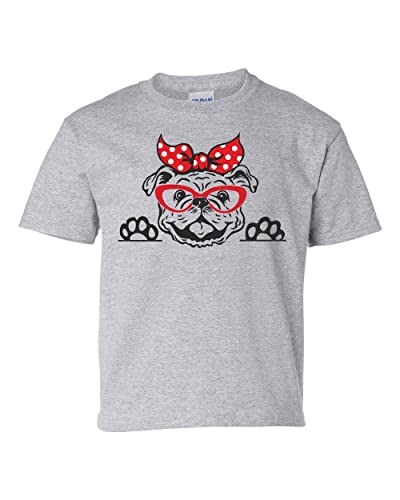 Image of Youth Girls Georgia Football Georgia Cute Bulldog with Bow Short Sleeve T-Shirt Graphic Tee