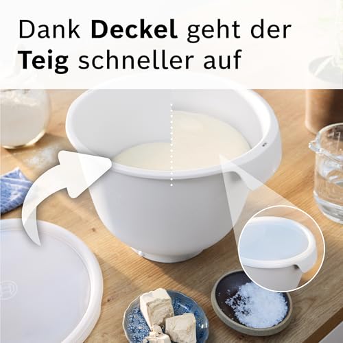 Bosch MUZS6KR miska do mieszania z tworzywa sztucznego, z pokrywką i uchwytami, pojemność 5,5 l, nie zawiera BPA, elastyczna, do robotów kuchennych Bosch seria 6, biała