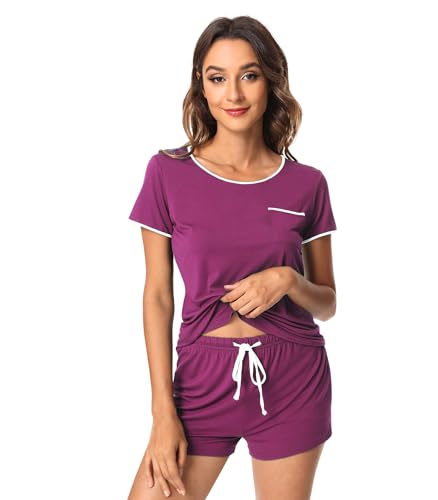 Image of WiWi Viscose from Bamboo Pajamas Set for Women Super Soft Short Sleeve Cooling Summer Plus Size Pjs Sets Sleepwear S-4X