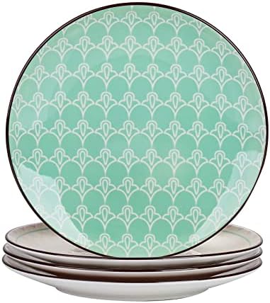 vancasso Tulip Ceramic Salad Plate - Multicolour Patterned Moroccan Style Dinner Service Dessert Plate Set of 4, 8.5 Inch Kitchen Plates for Snack/Salad/Fruit Plate (21.5 * 21.5 * 2.5cm)