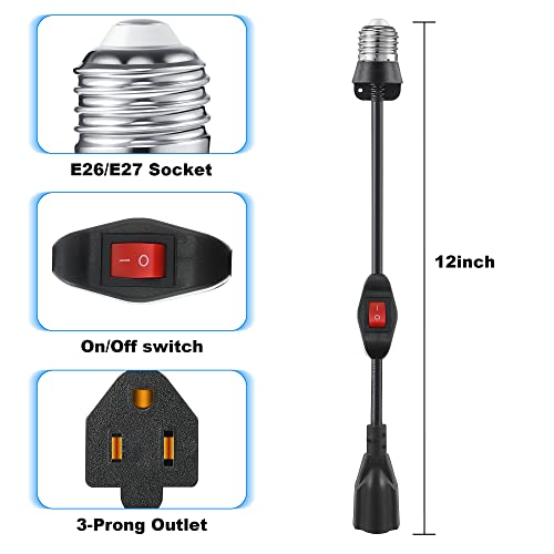 3 Outlet Light Socket Adapter, Convert E26/E27 Bulb Socket To 3 Prong Outlet With On/Off Switch, Flexible Light Socket Converter Suitable For Indoor Outdoor Porch Garage Patio Use #TOP1