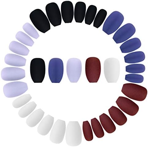 Wobe 120pcs Colorful Coffin Nails Matte False Gel Nails Art Tips Sets Full Cover Medium Matte False Nails for Ballerina Cosplay Office Lady 5 Colors