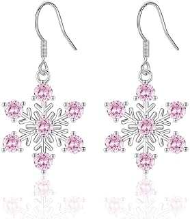 Sterling Silver Snowflake Dangle Earrings for Women Grils | Hypoallergenic Drop Dangle White/Blue/Pink Cubic Zirconia Earrings Jewelry Gifts for Christmas Xmas Party, whti Gift Box