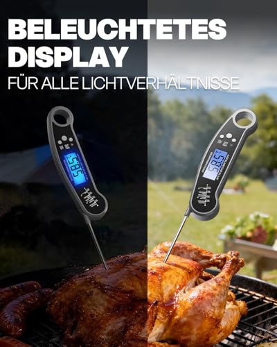 Foto von Digitales Fleischthermometer klappbar – Grillthermometer, Bratenthermometer, Küchenthermometer – Wasserdicht, LCD-Backlight, 2-3s Sofortablesung – Küche, Grillen, Backen, Milch & Thermometer Kochen