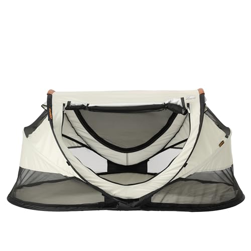 Deryan Kleinkind Reisebett mit Matratze ab Geburt bis 4,5 Jahre - Pop Up Kleinkindbett Babyzelt in 2 Sekunden aufgestellt - inkl. Moskitonetz & Reisetasche - 136x84x62cm (Ivory)