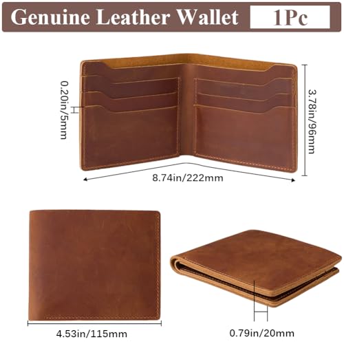 GORGECRAFT 115 * 96mm Leather Credit Card Wallets Saddle Brown Crazy Horse Bifold Wallet Genuine Leather Wallets Slim Extra Capacity Wallet Extra Strong Stitching for Business Office Men2