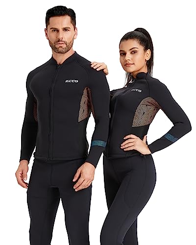 Chaqueta de neopreno para mujer y hombre Skyone, camiseta de buceo tipo top con cremallera frontal, manga larga, 1.5MM, con spandex en sisa y cintura lateral para surf y paddle surf miniatura 6
