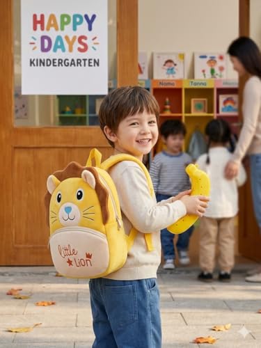 Image of Cartoon Plush Kids School Bag 2-6 Years | Soft Toy Backpack for Boys & Girls | Toddler Nursery Preschool Bag | Lightweight Adjustable Straps