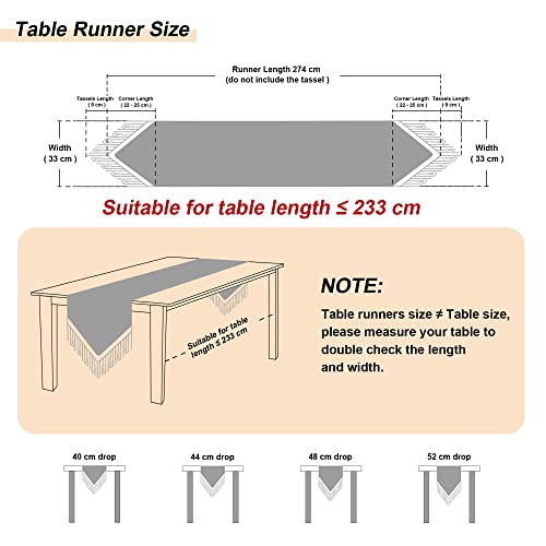 TOPLUXE Table Runner with Handmade Tassels, Damask Table Runner for Dining Room/Restaurant/Festival Decoration 33x274cm, Burgundy