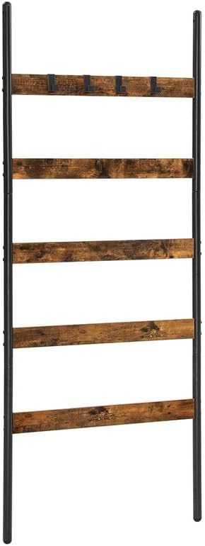 VASAGLE Blanket Ladder, 5-Tier Ladder Shelf, Wall-Leaning Rack, Steel, 25.6 Inch Wide, Scarves, Industrial Style, Rustic Brown and Black ULLS011B01