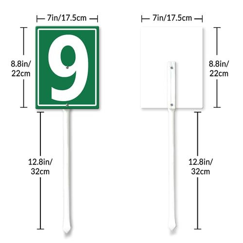 Cartello verde numero 9, numero civico con paletti, 17,5 x 22 cm, robusto cartello da cortile in alluminio, cartelli numerati per esterni, per parcheggi, molo, campo, corridoio, campo