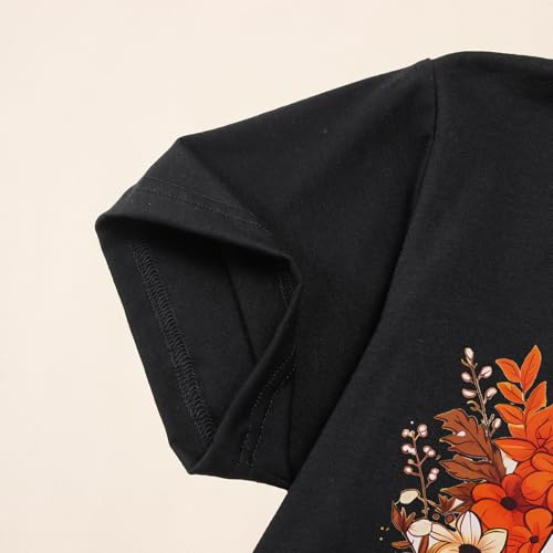 Image of GLIGLITTR Girls Halloween Ghost T Shirt Pumpkin Floral Graphic Tee Tops Kids Spooky Season Casual Short Sleeve Shirt