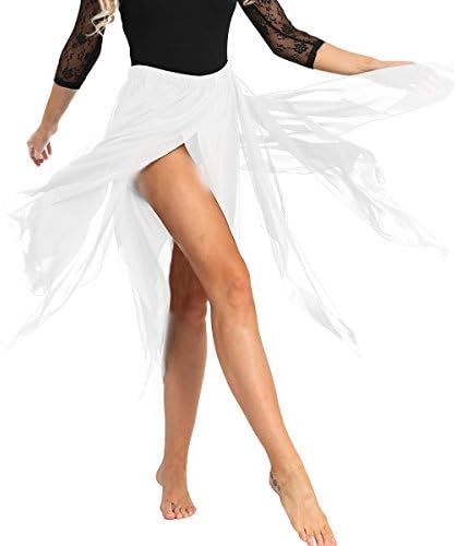 Shinsto Women's 13 Panel Chiffon Adult Belly Dance Skirt Asymmetric Side Split Skirt White One Size
