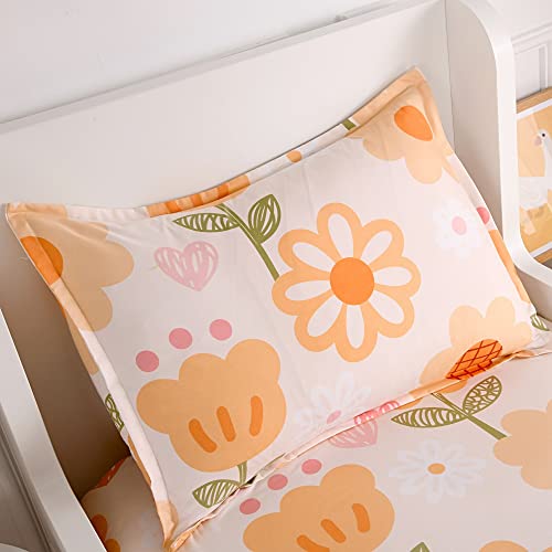 Kwlover Soft Bed Fitted Sheet And Pillowcases Set,Orange Flower Printed Bed Sheets For Kids (Multicolor, Twin) #TOP1