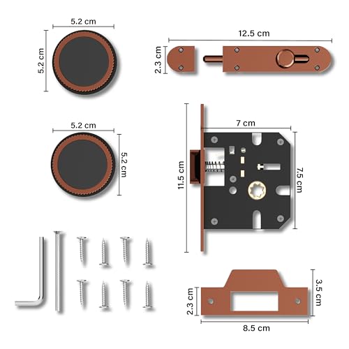 Image of Gloxy Brass Door knob Lock for Keyless Pull Door Lock for Balcony, Door Set with Keys for Bathroom, Kitchen, Office | Rose Gold & Black Finish (2 Years Warranty, Pack of 1)